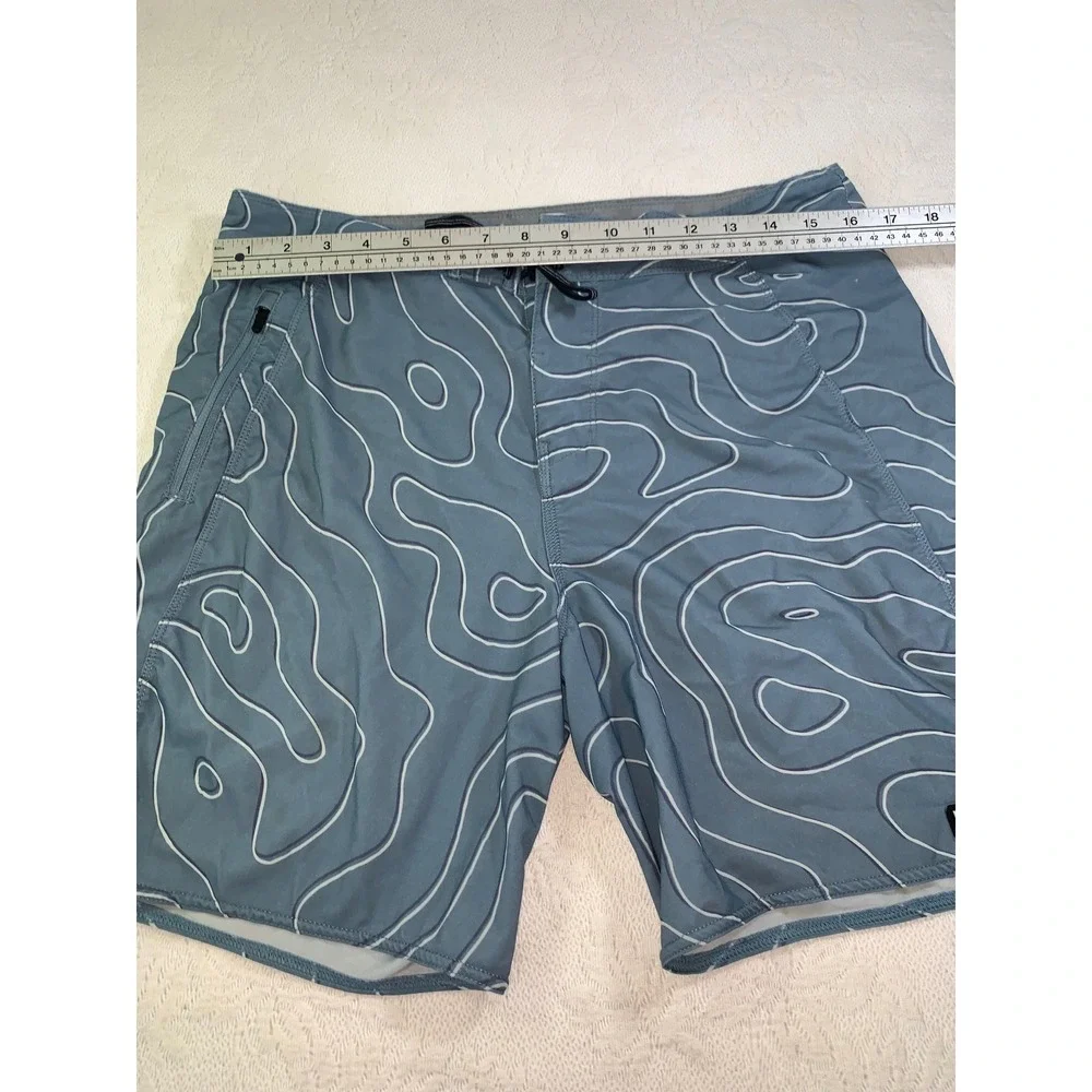 Florence Marine X Mens Blue Topographic Print Board Shorts Size 34 Swim Trunks